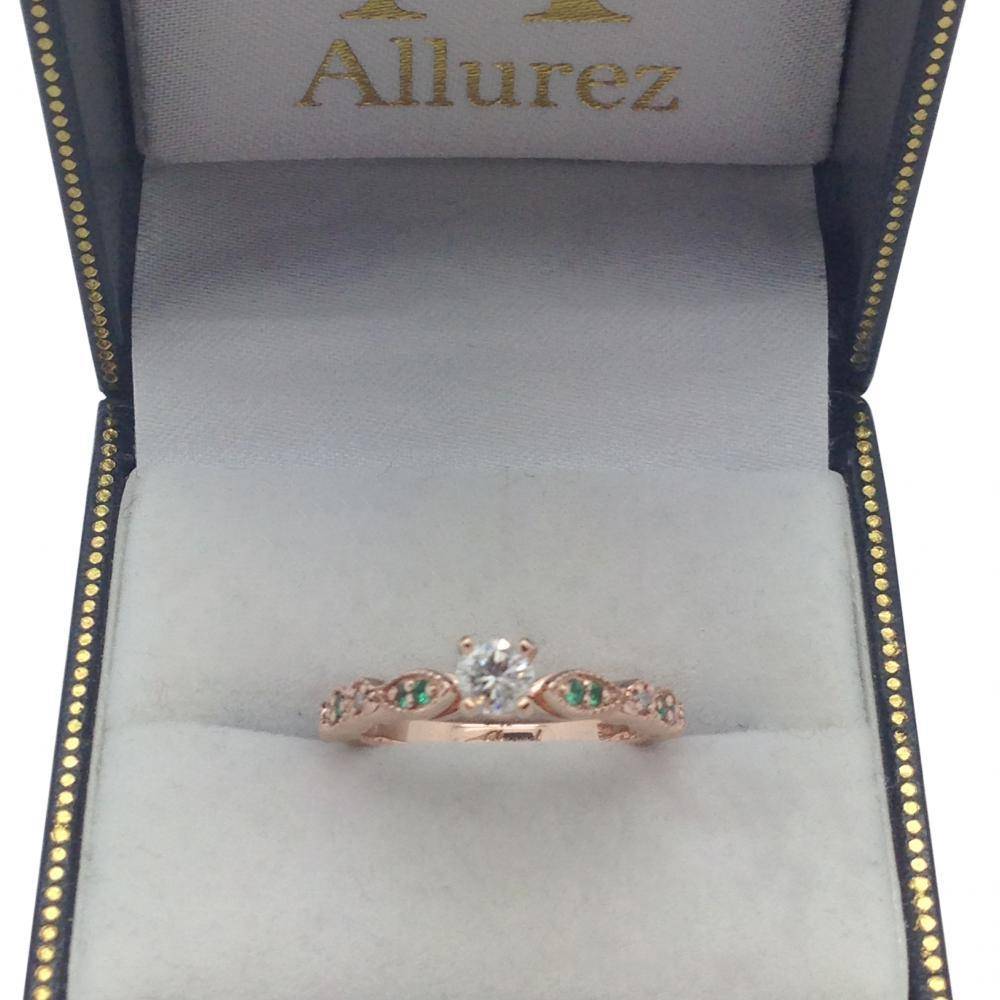 Emerald & Diamond Marquise Engagement Ring 14k Rose Gold (0.20ct)