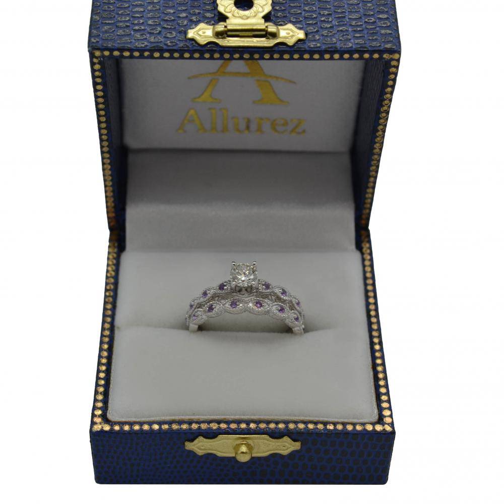 Antique Amethyst Bridal Set Marquise Shape 14K White Gold 0.36ct