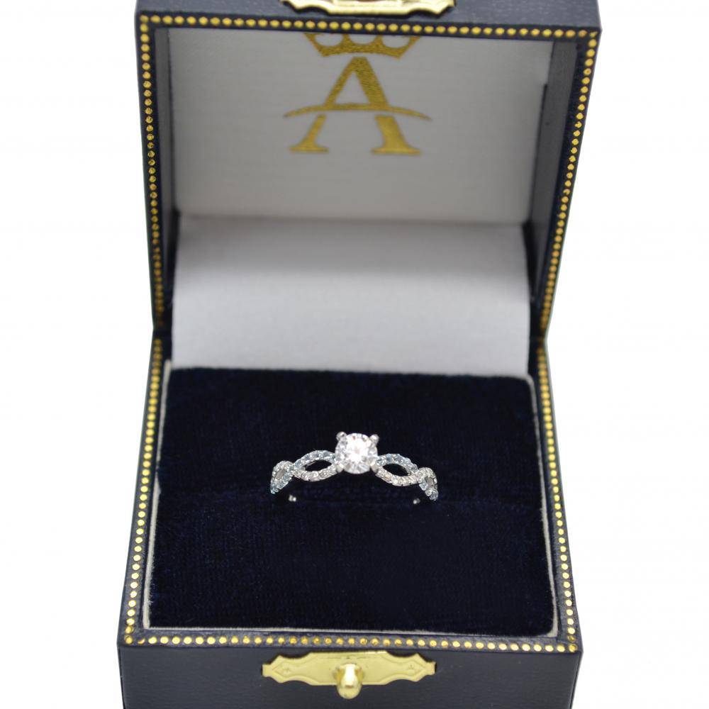 Infinity Diamond & Aquamarine Engagement Ring in 14k White Gold (0.21ct)