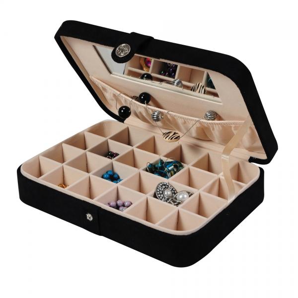 Black Jewelry Box & Ring Case, 24 Sections, Hand Lined, Home or Travel