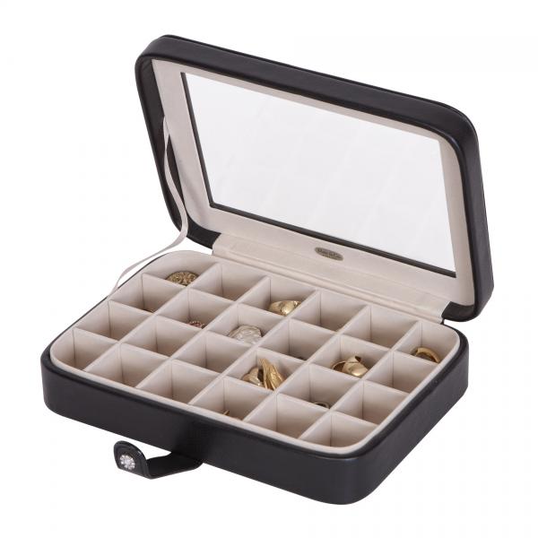 Black Jewelry Box & Ring Case, 24 Sections, Faux Leather, Home/ Travel