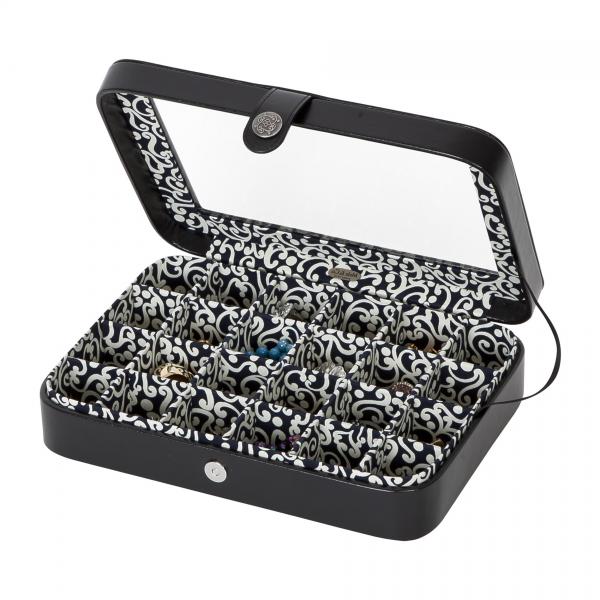 Women's Jewelry Box, Travel Case 24 Compartments Black Faux Leather