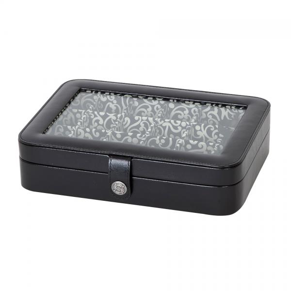 Women's Jewelry Box, Travel Case 24 Compartments Black Faux Leather