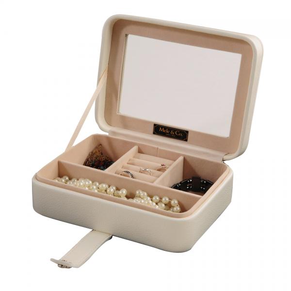 Ivory Faux Leather Jewelry Box, 3 Sections, Clear Lid, Jewel Case