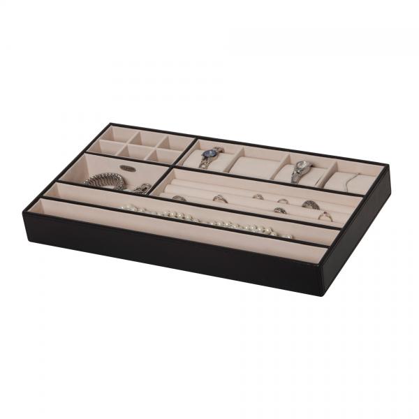 In-Drawer Jewelry Organizer in Black Faux Leather, 30 Compartments
