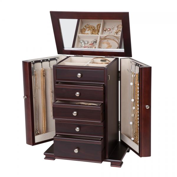 Wooden Jewelry Box, Deep Drawers, Necklace, Ring Storage, Tall Case