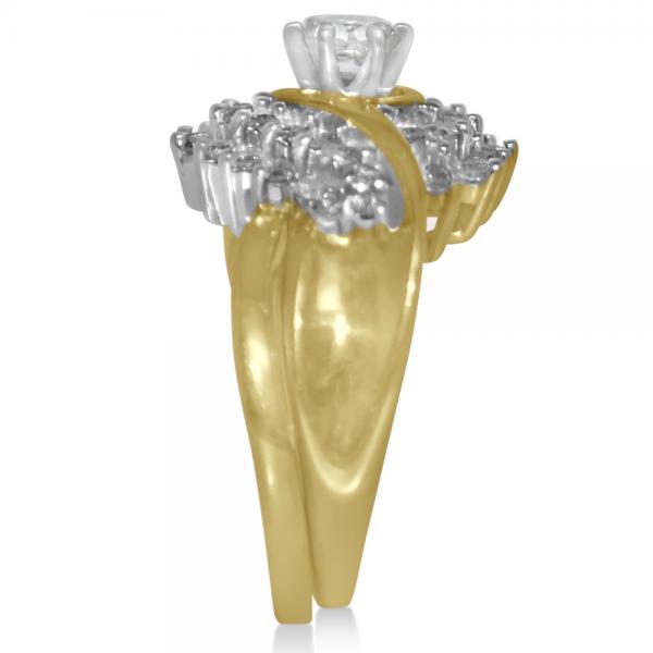 Diamond Halo Accented Engagement Bridal Set in 14k Yellow Gold (1.16ct)