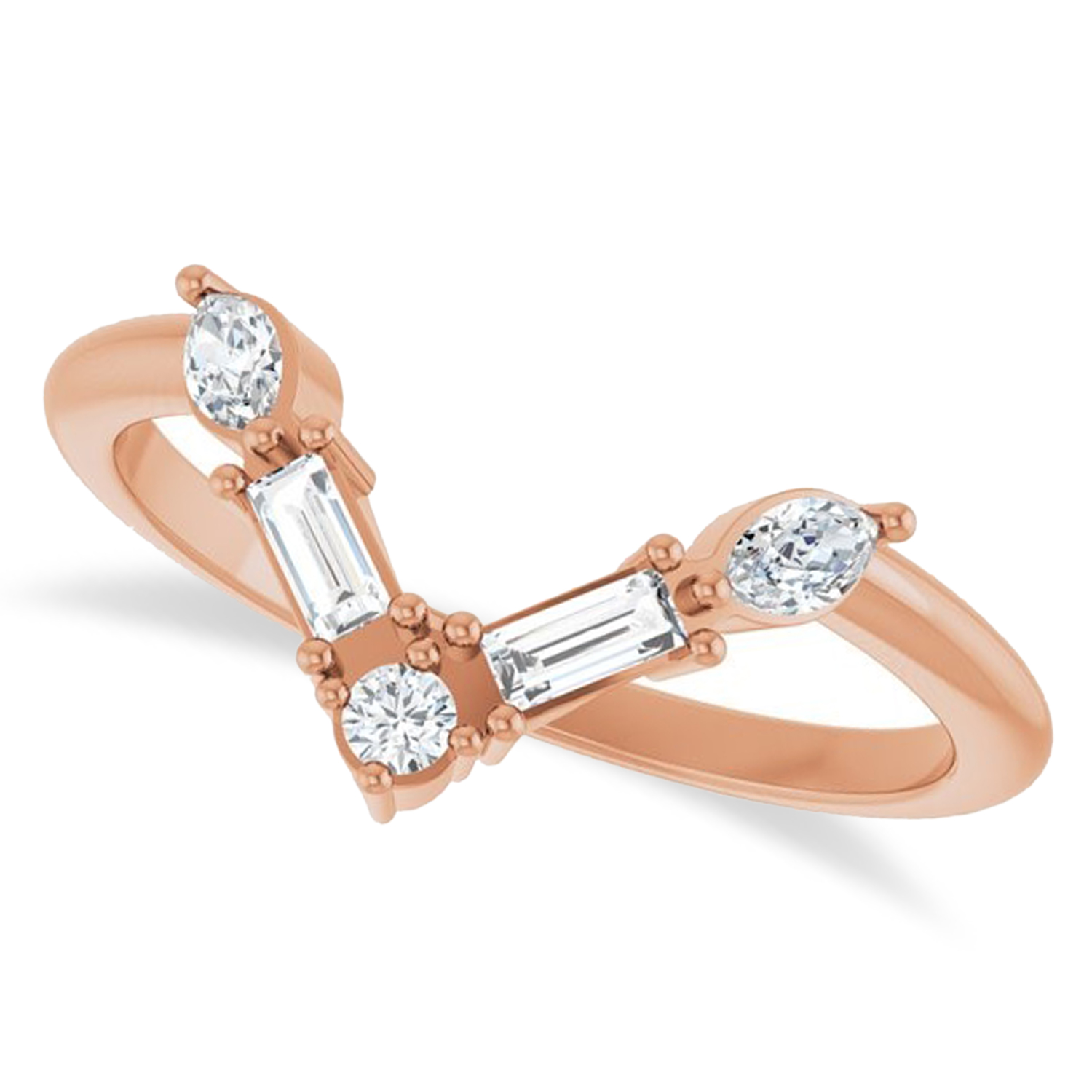 Natural Diamond V Bar Multi-Stone Ring 14K Rose Gold (0.25ct)