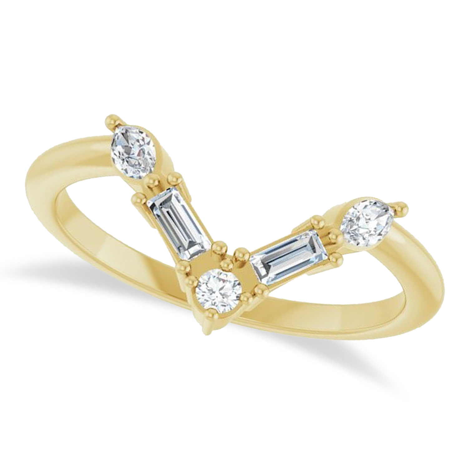 Natural Diamond V Bar Multi-Stone Ring 14K Yellow Gold (0.25ct)