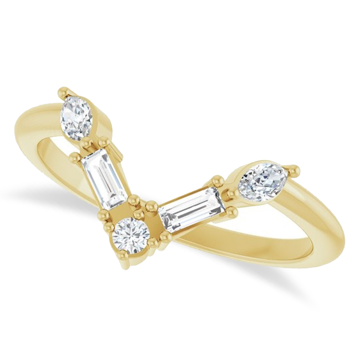 Natural Diamond V Bar Multi-Stone Ring 14K Yellow Gold (0.25ct)