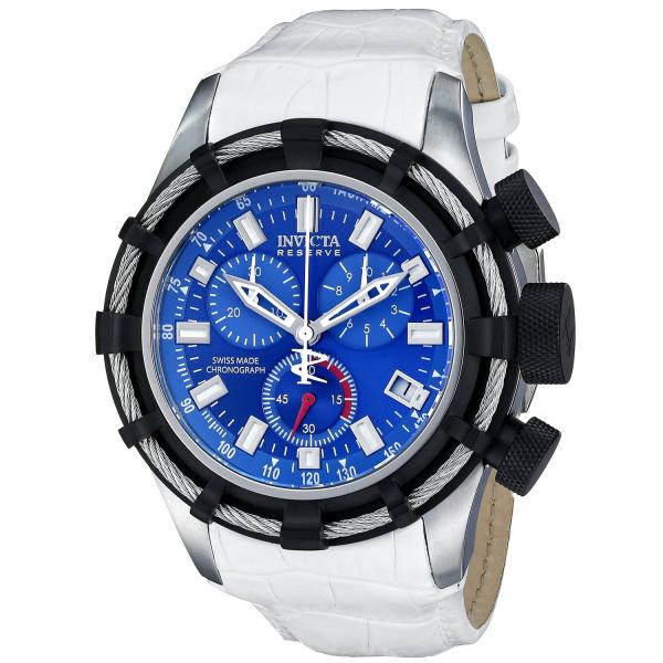 Invicta Men's Blue Dial Chronograph White Leather Strap Quartz Watch - iv103