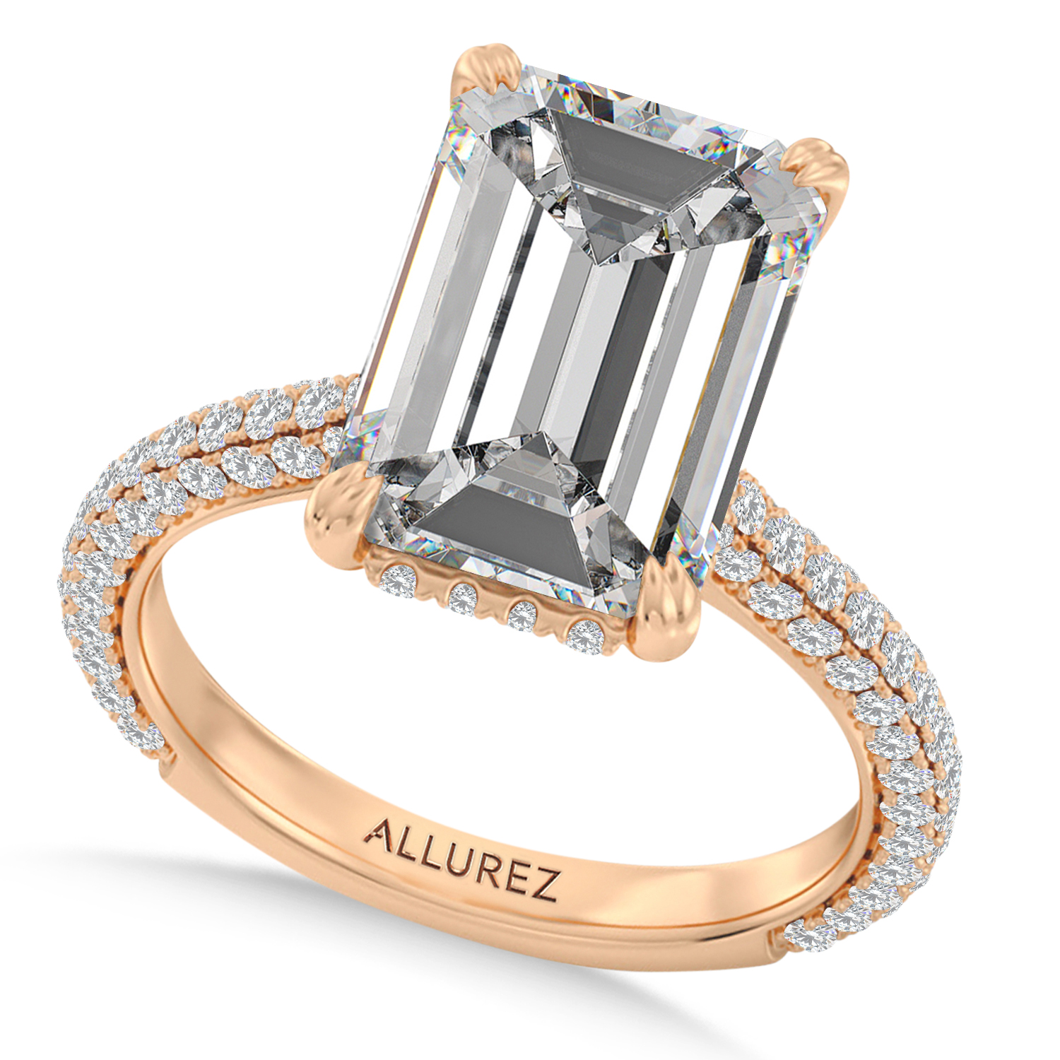 Emerald Lab Diamond Engagement Ring 14K Rose Gold (2.90ct)