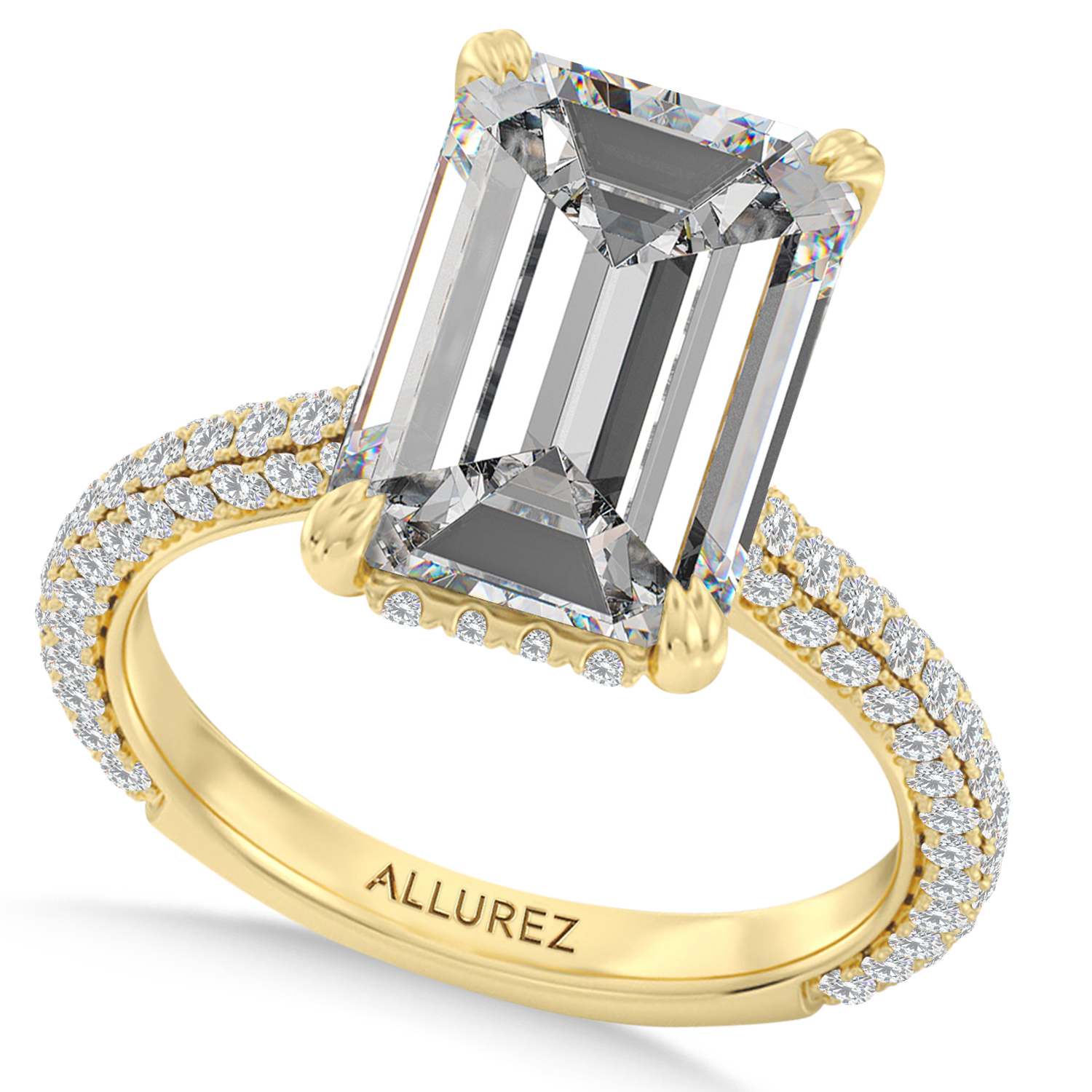 Emerald Lab Diamond Engagement Ring 14K Yellow Gold (4.90ct)