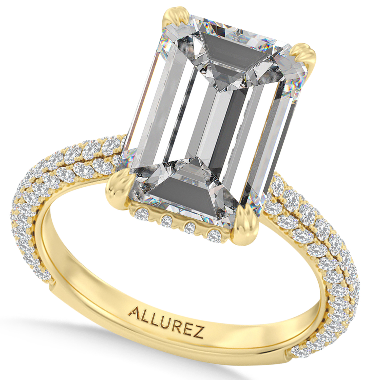 Emerald Lab Diamond Engagement Ring 14K Yellow Gold (6.90ct)