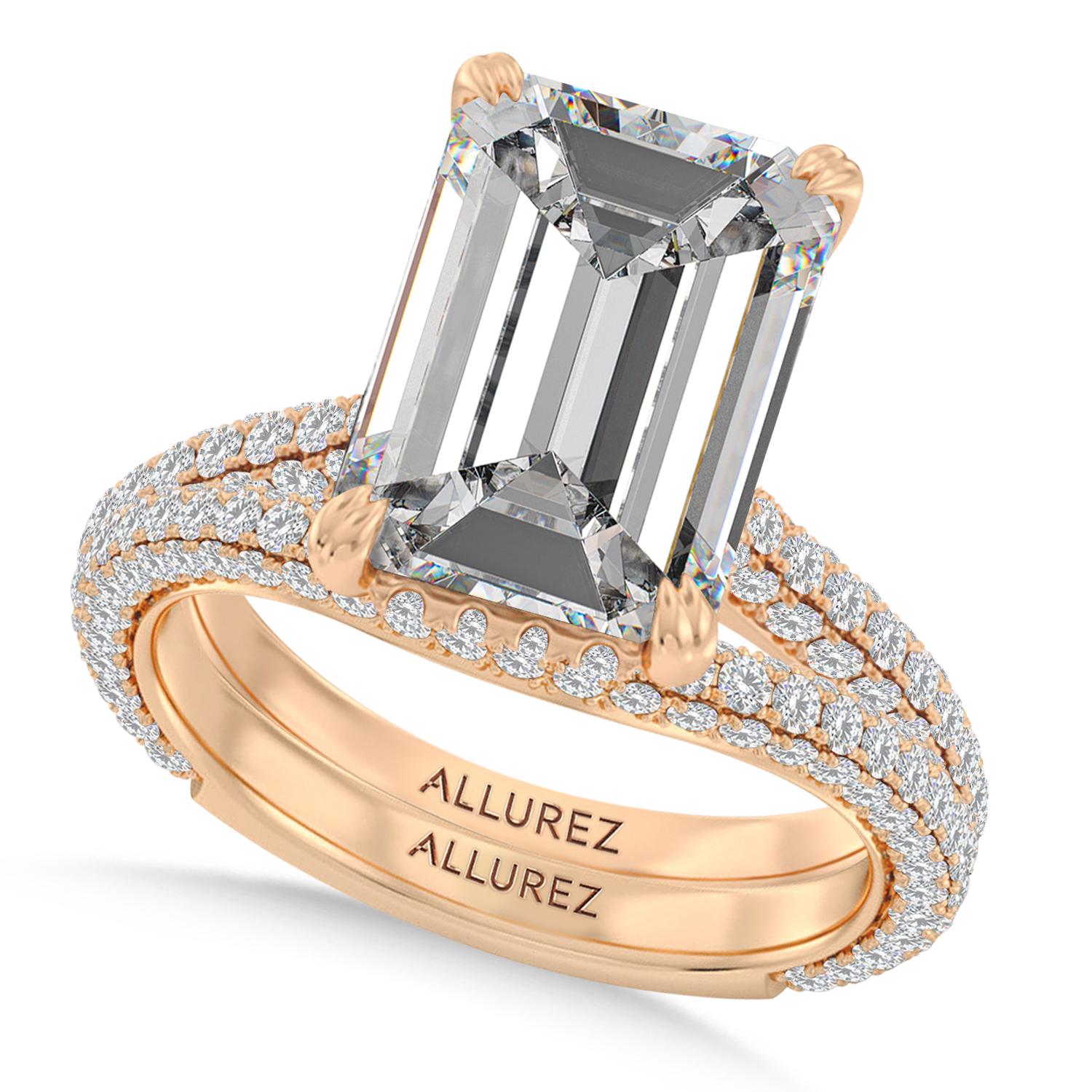 Emerald Lab Diamond Bridal Set 14K Rose Gold (3.77ct)