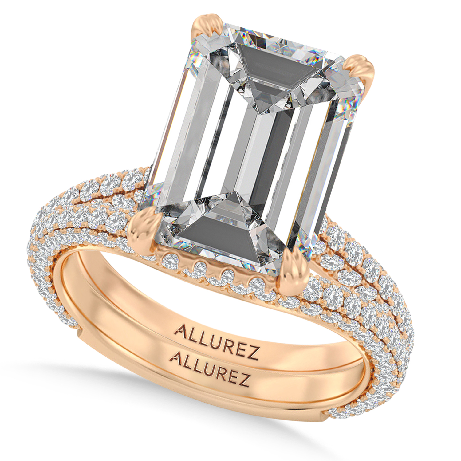 Emerald Lab Diamond Bridal Set 14K Rose Gold (5.77ct)
