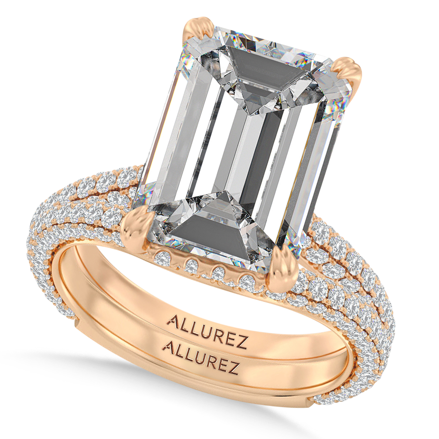 Emerald Lab Diamond Bridal Set 14K Rose Gold (7.77ct)