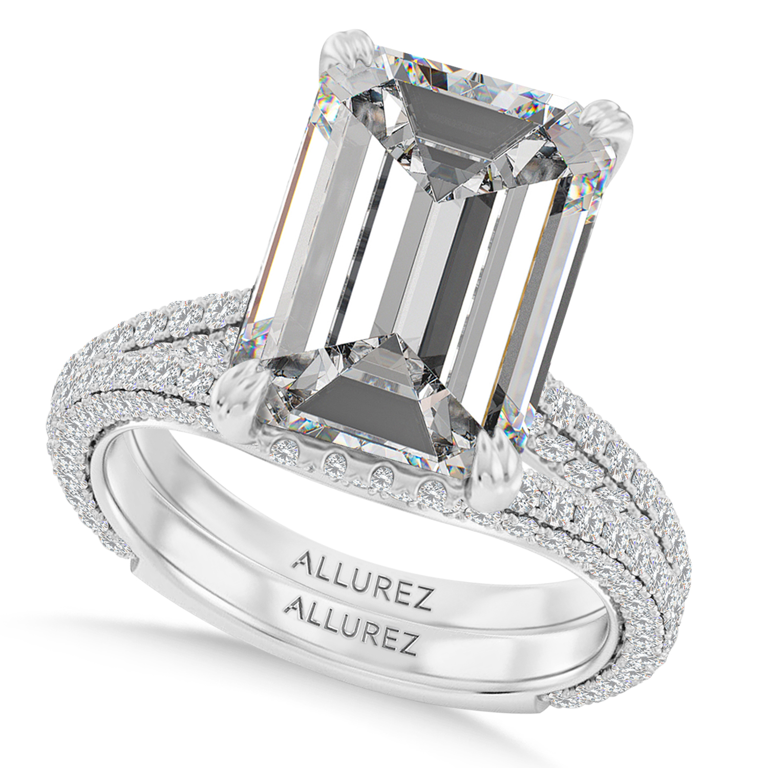 Emerald Lab Diamond Bridal Set 14K White Gold (7.77ct)