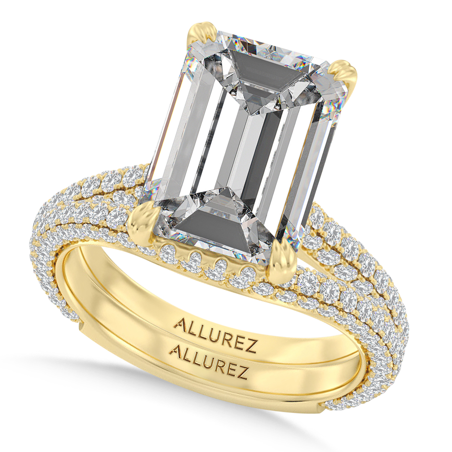 Emerald Lab Diamond Bridal Set 14K Yellow Gold (3.77ct)