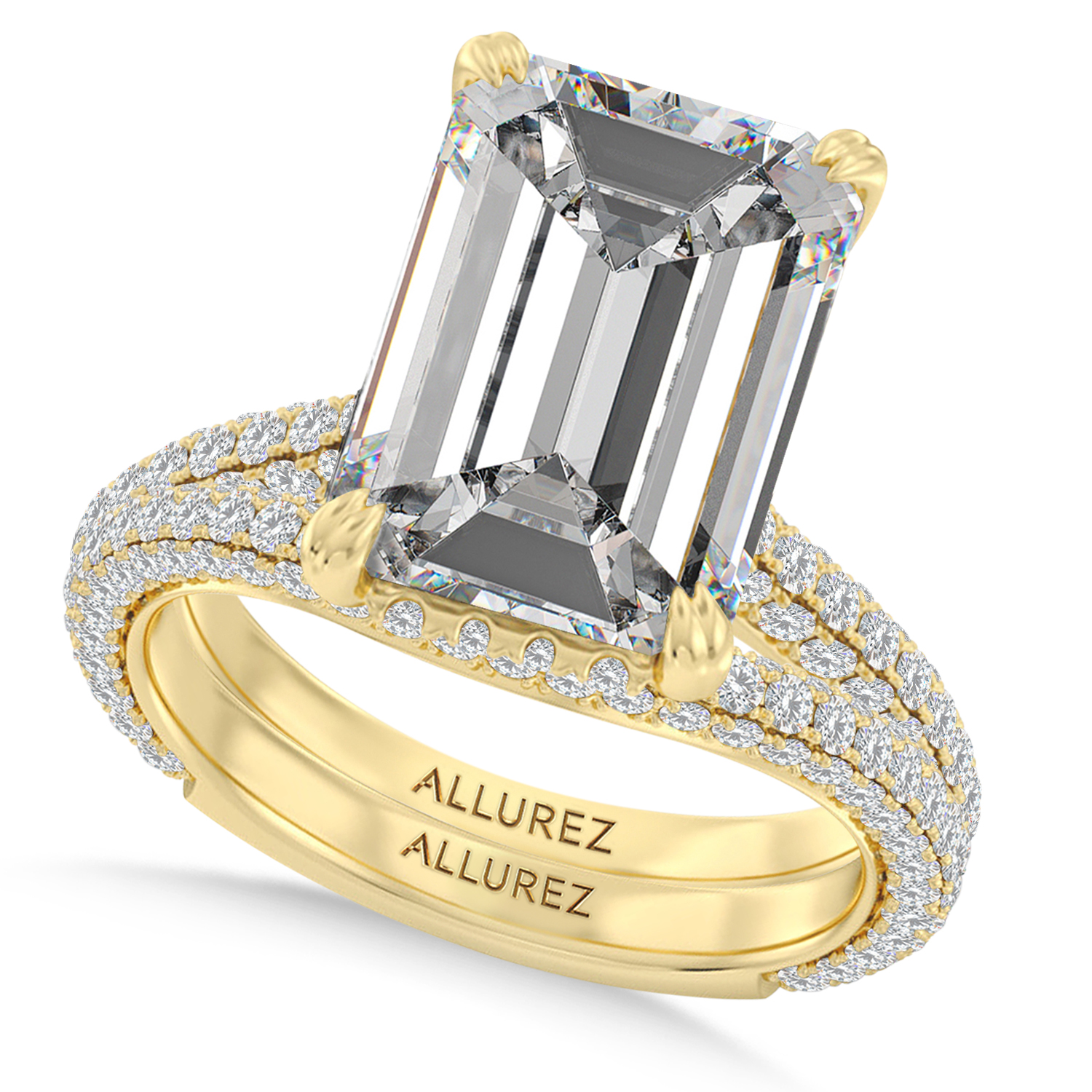 Emerald Lab Diamond Bridal Set 14K Yellow Gold (5.77ct)