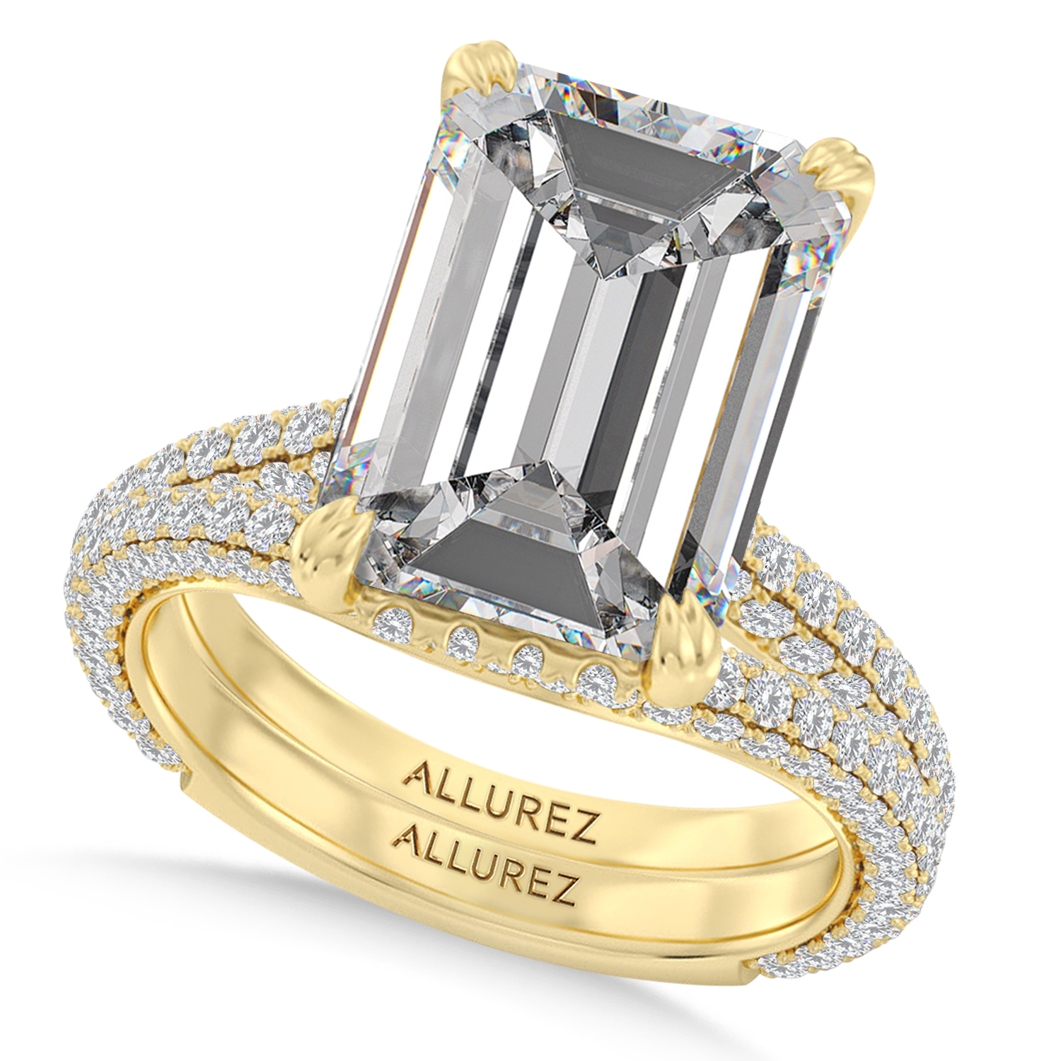 Emerald Lab Diamond Bridal Set 14K Yellow Gold (7.77ct)