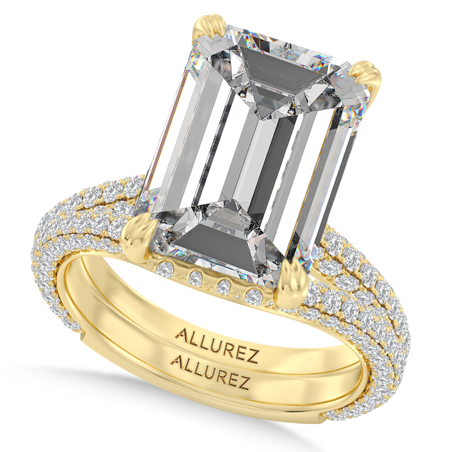 Emerald Lab Diamond Bridal Set 14K Yellow Gold (9.77ct)
