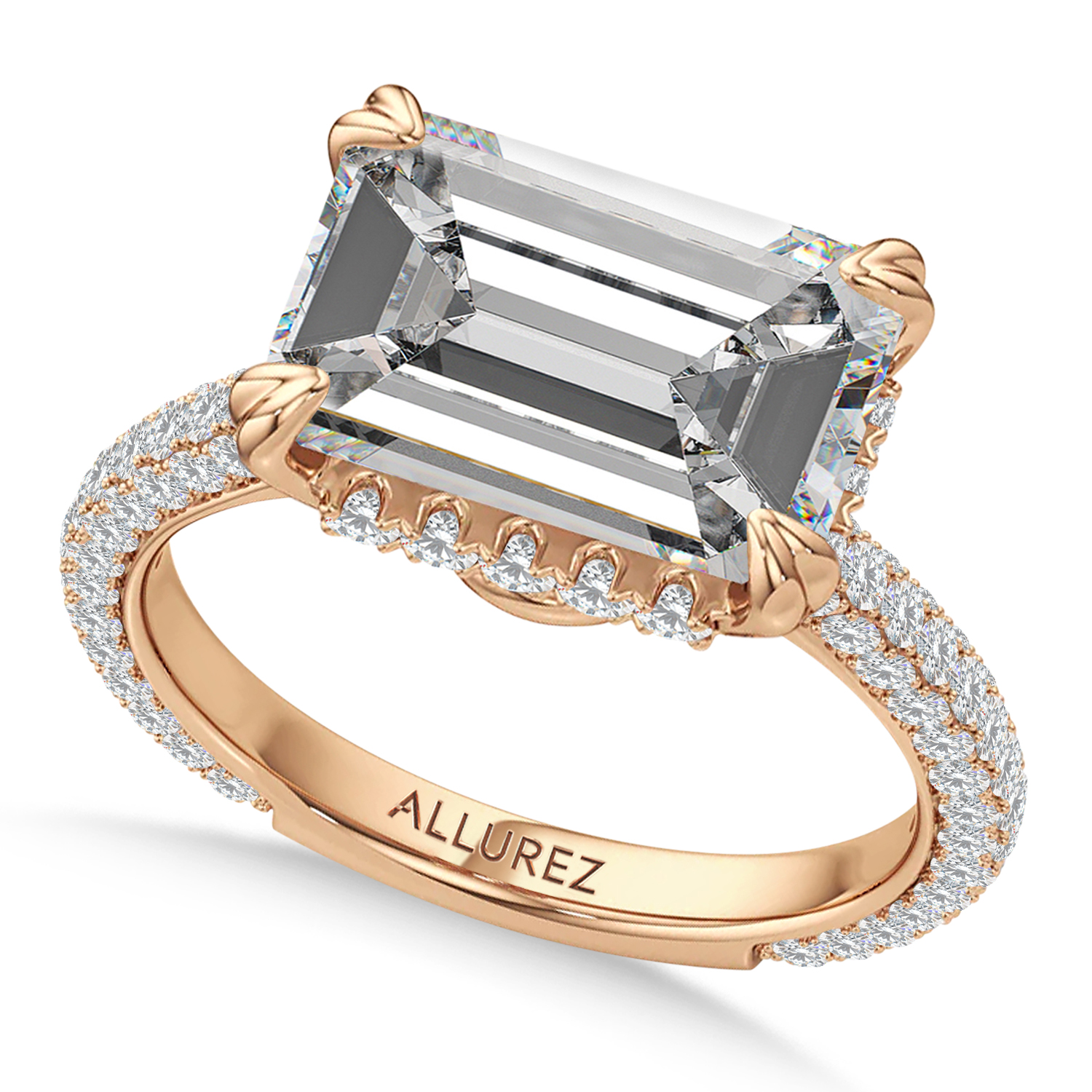 East-West Emerald Lab Diamond Engagement Ring 14K Rose Gold (6.90ct)