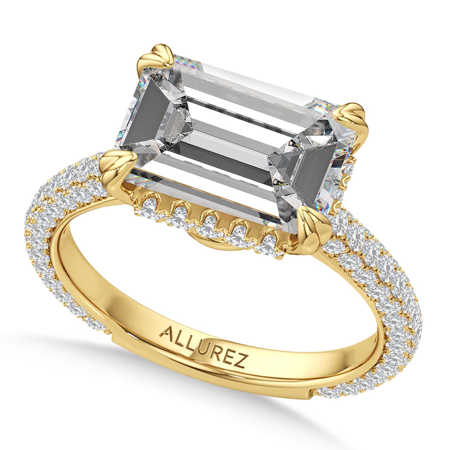 East-West Emerald Lab Diamond Engagement Ring 14K Yellow Gold (4.90ct)