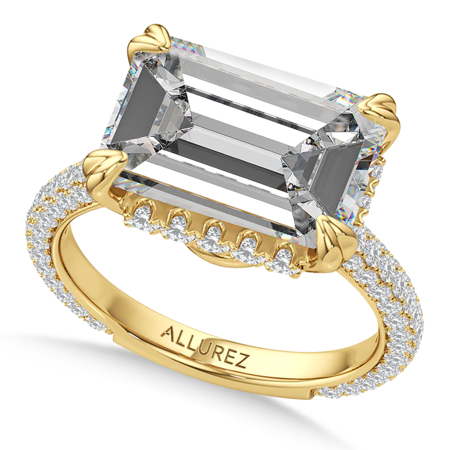 East-West Emerald Lab Diamond Engagement Ring 14K Yellow Gold (8.90ct)