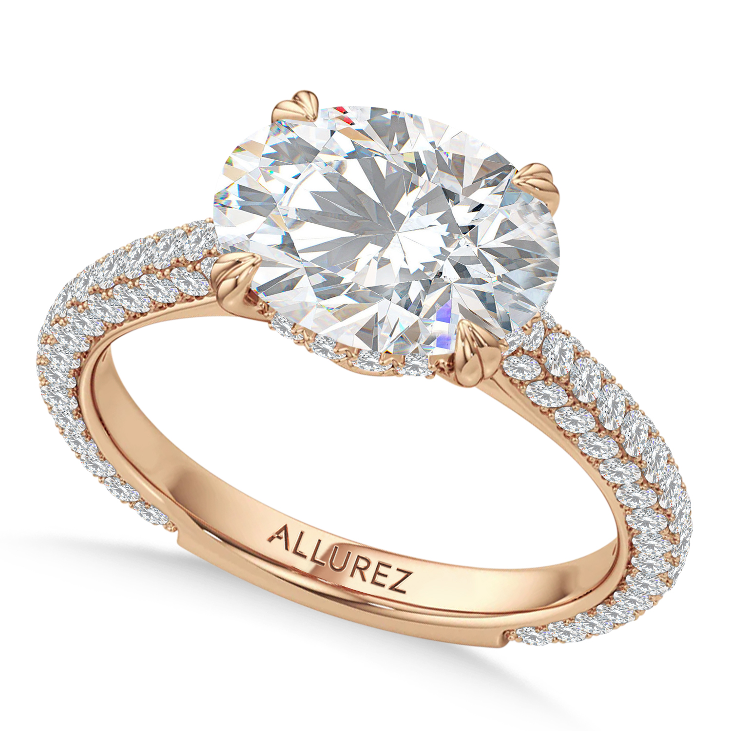 East-West Oval Lab Diamond Engagement Ring 14K Rose Gold (2.90ct)