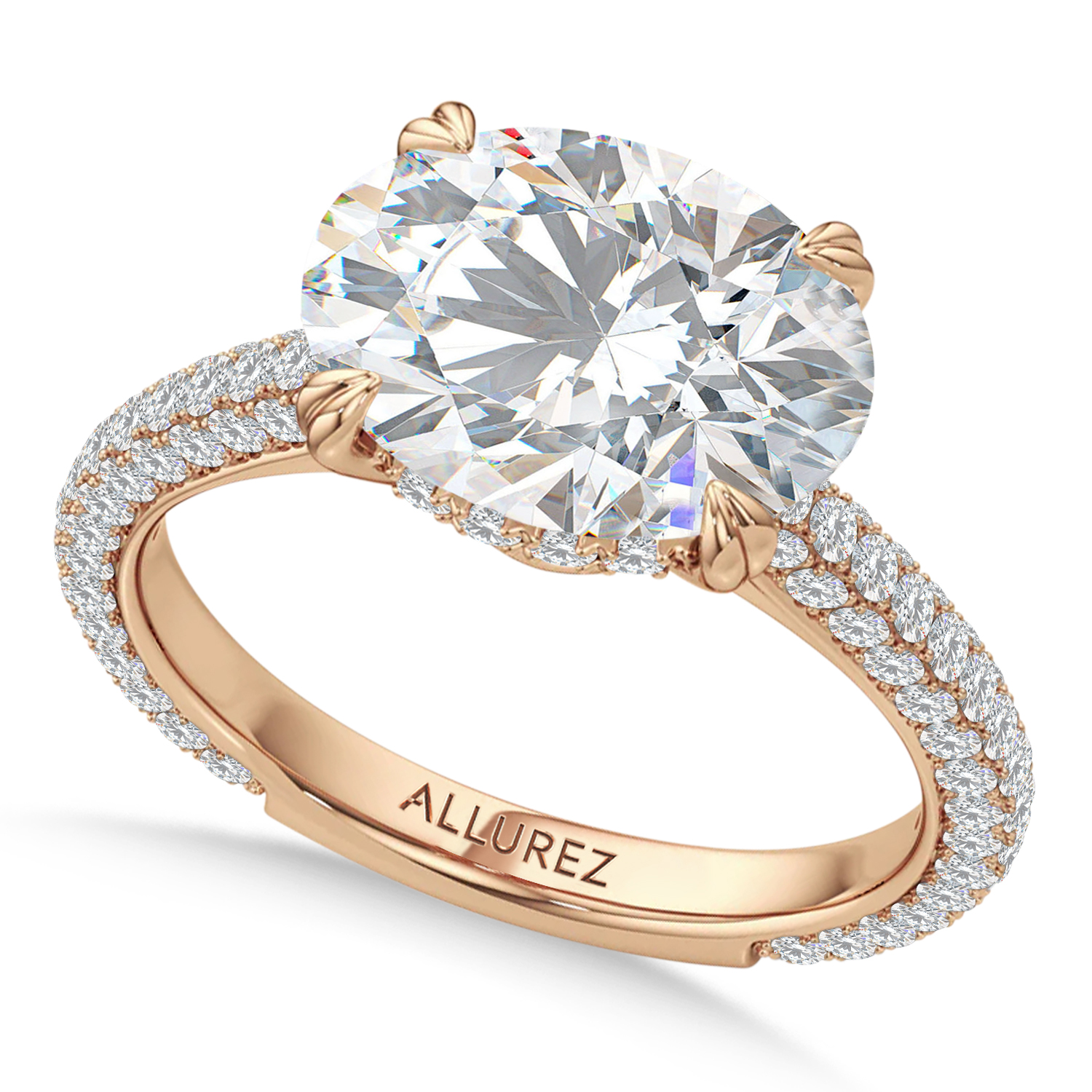 East-West Oval Lab Diamond Engagement Ring 14K Rose Gold (3.90ct)