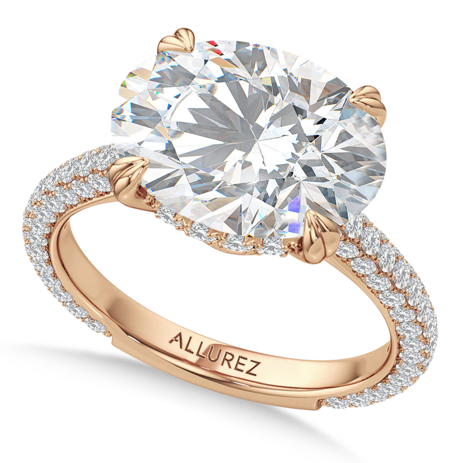 East-West Oval Lab Diamond Engagement Ring 14K Rose Gold (6.90ct)