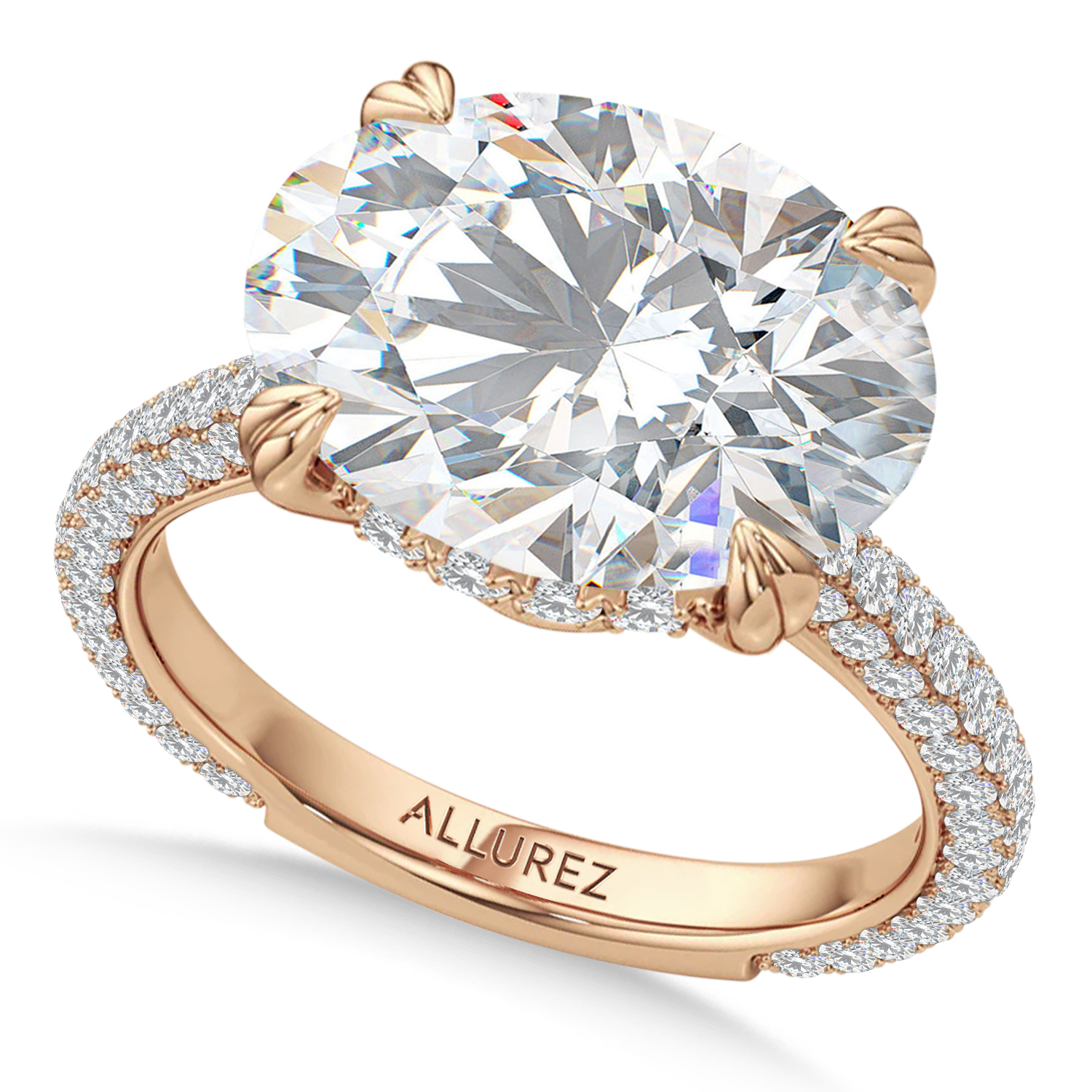 East-West Oval Lab Diamond Engagement Ring 14K Rose Gold (8.90ct)