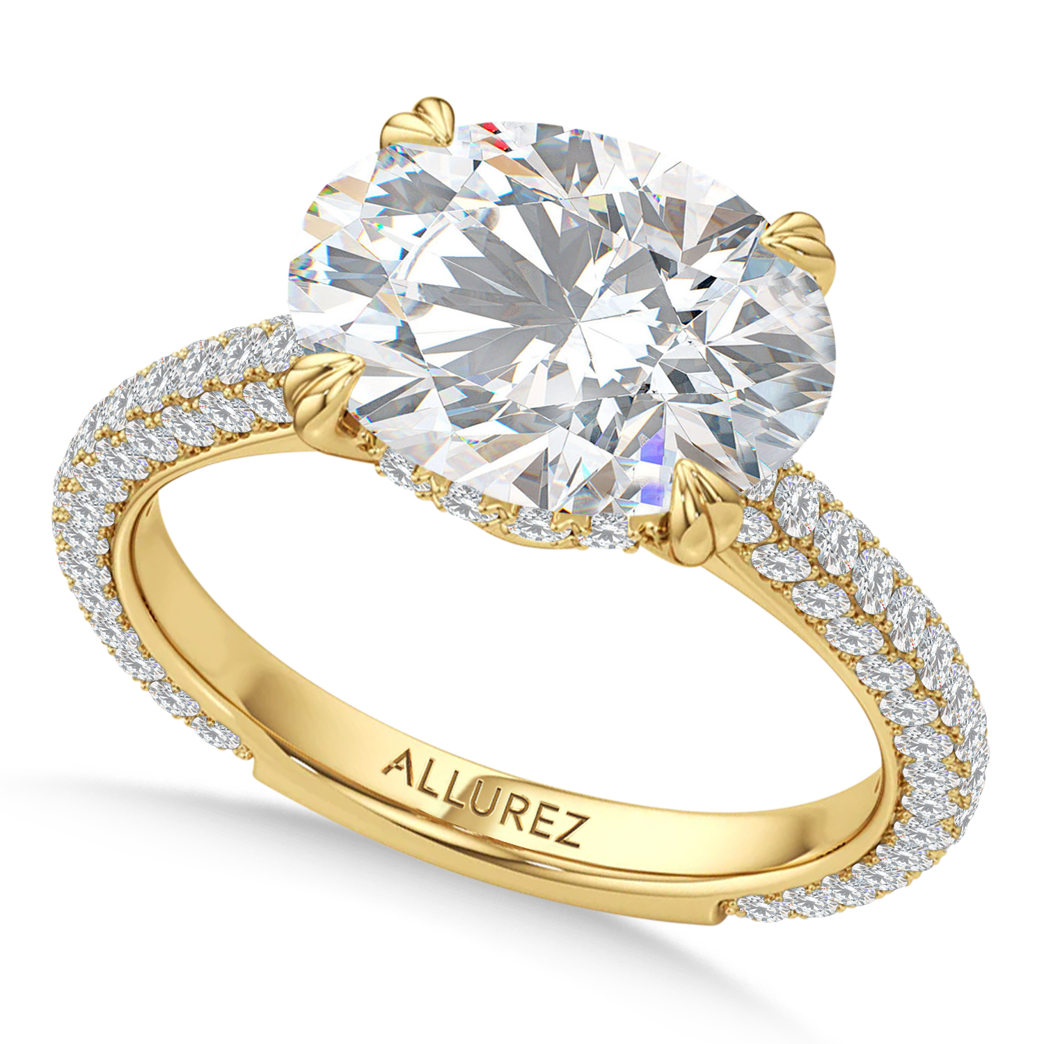 East-West Oval Lab Diamond Engagement Ring 14K Yellow Gold (3.90ct)