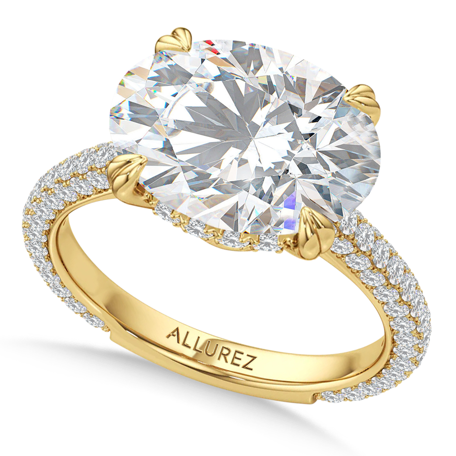 East-West Oval Lab Diamond Engagement Ring 14K Yellow Gold (6.90ct)
