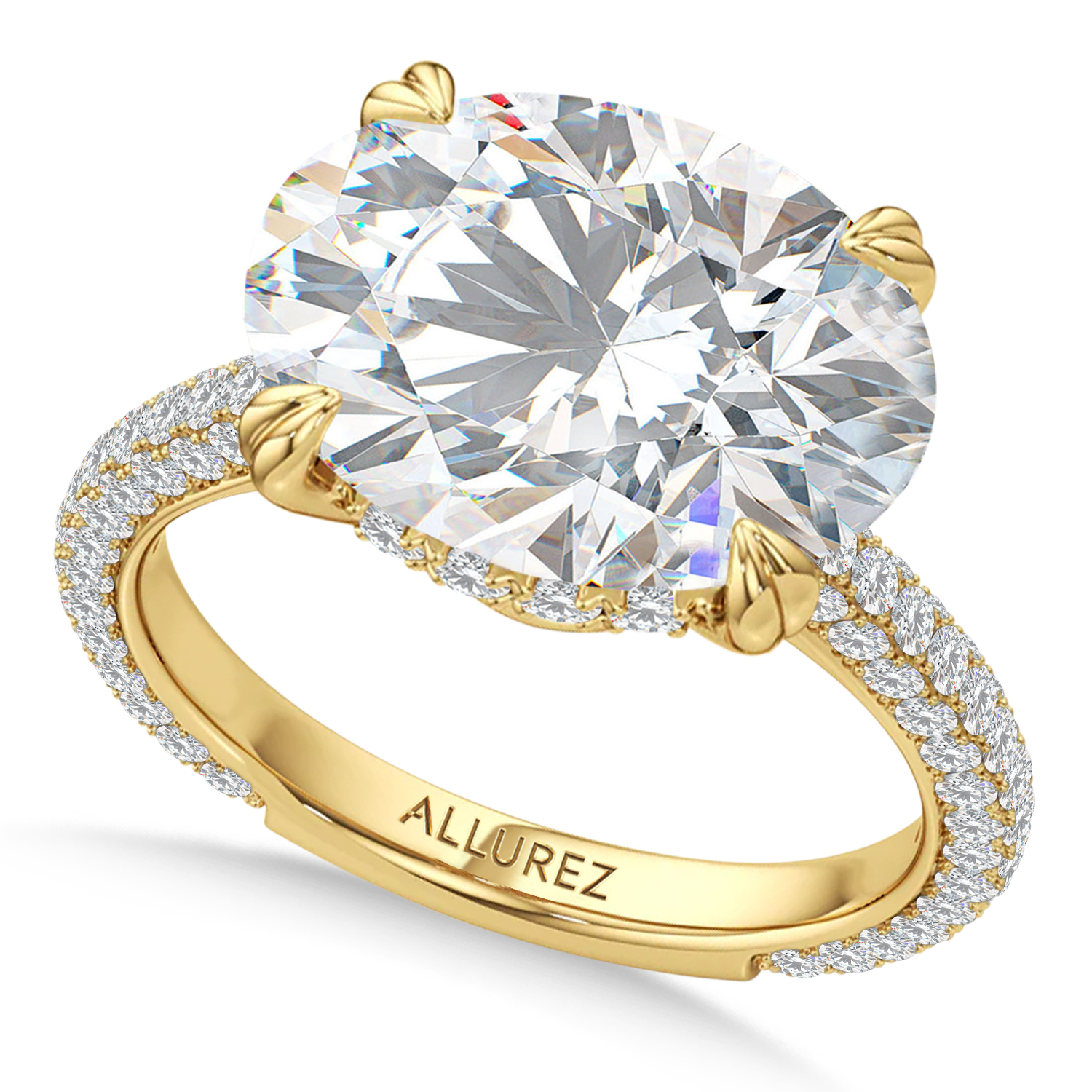 East-West Oval Lab Diamond Engagement Ring 14K Yellow Gold (8.90ct)