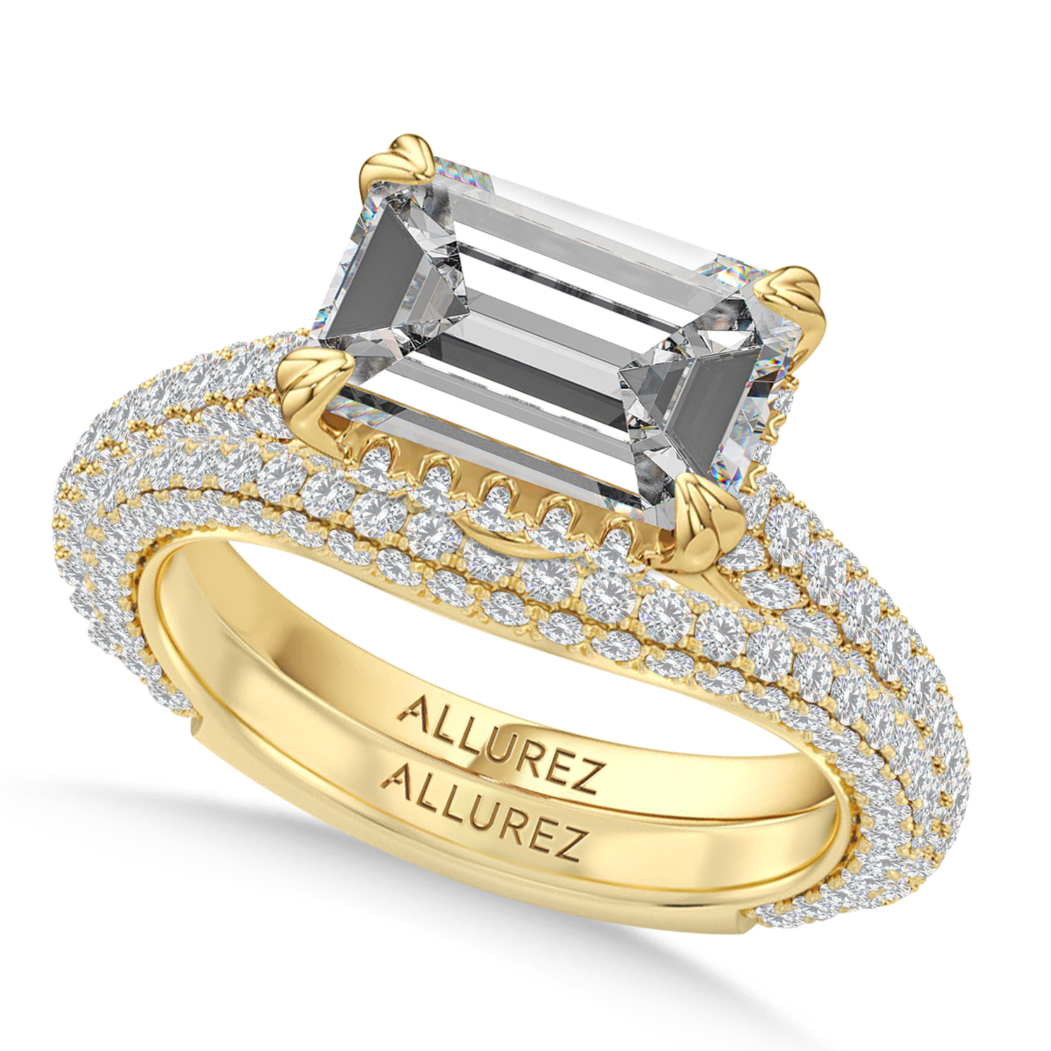 East-West Emerald Lab Diamond Bridal Set 14K Yellow Gold (3.77ct)
