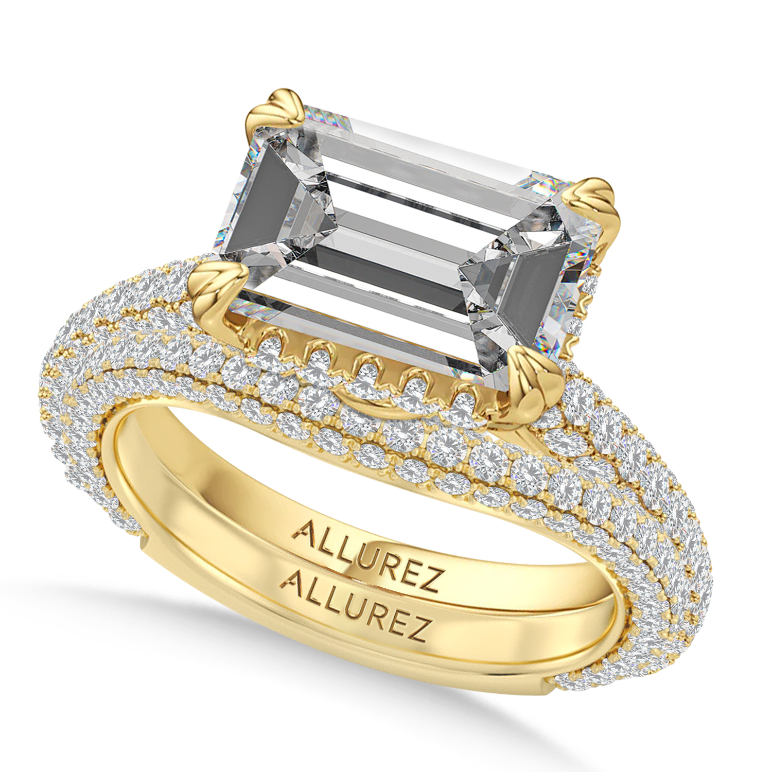 East-West Emerald Lab Diamond Bridal Set 14K Yellow Gold (4.77ct)