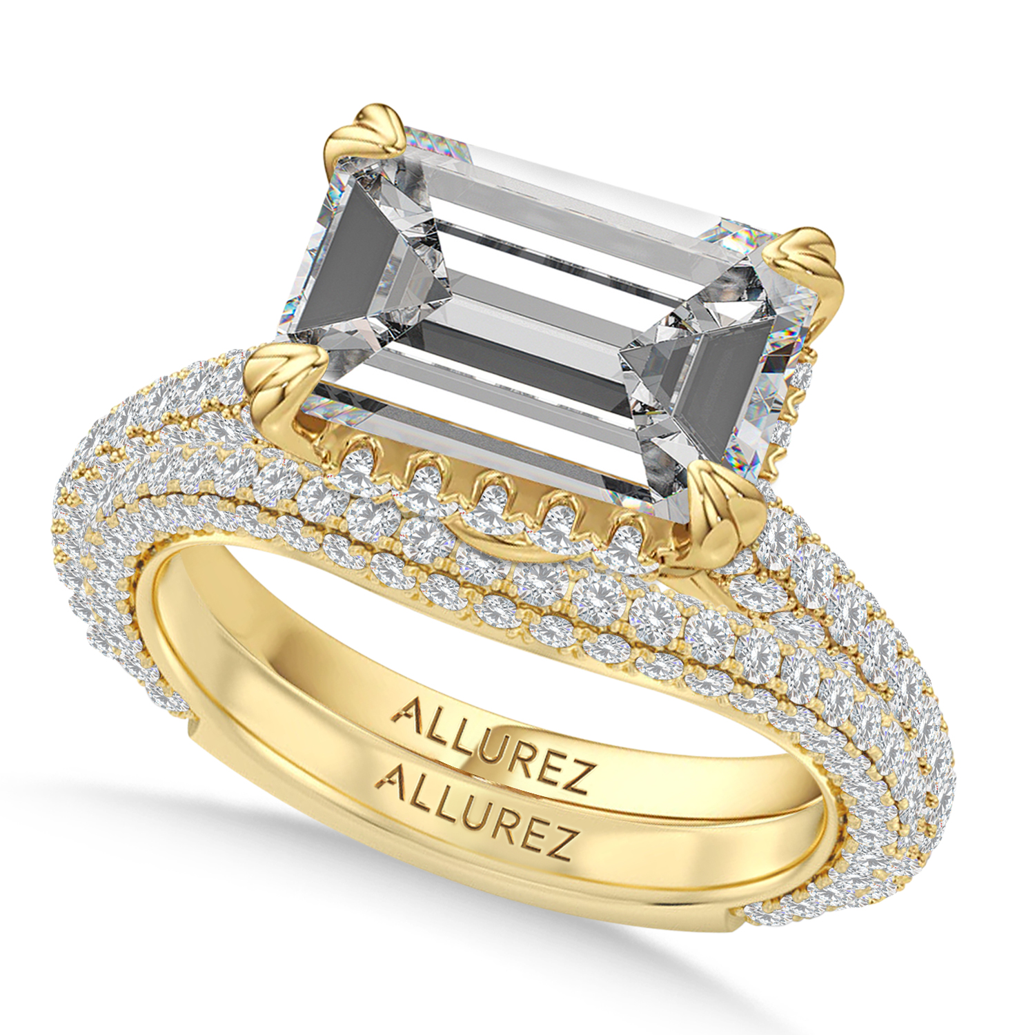 East-West Emerald Lab Diamond Bridal Set 14K Yellow Gold (5.77ct)