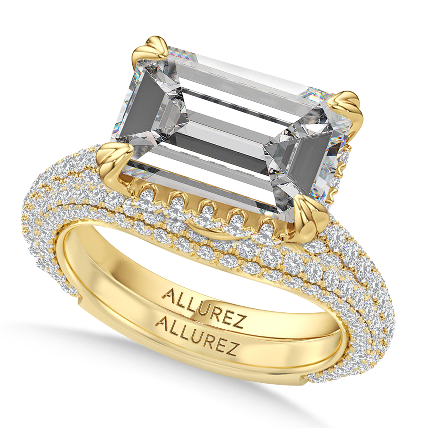 East-West Emerald Lab Diamond Bridal Set 14K Yellow Gold (7.77ct)