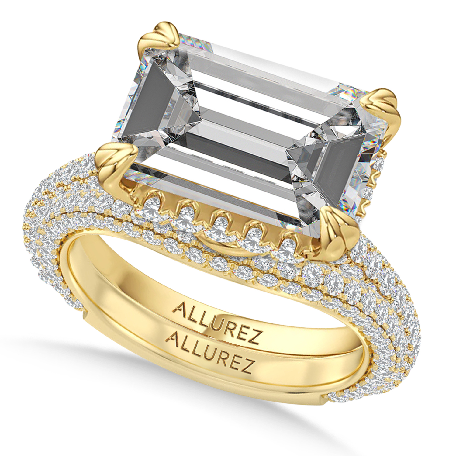 East-West Emerald Lab Diamond Bridal Set 14K Yellow Gold (9.77ct)