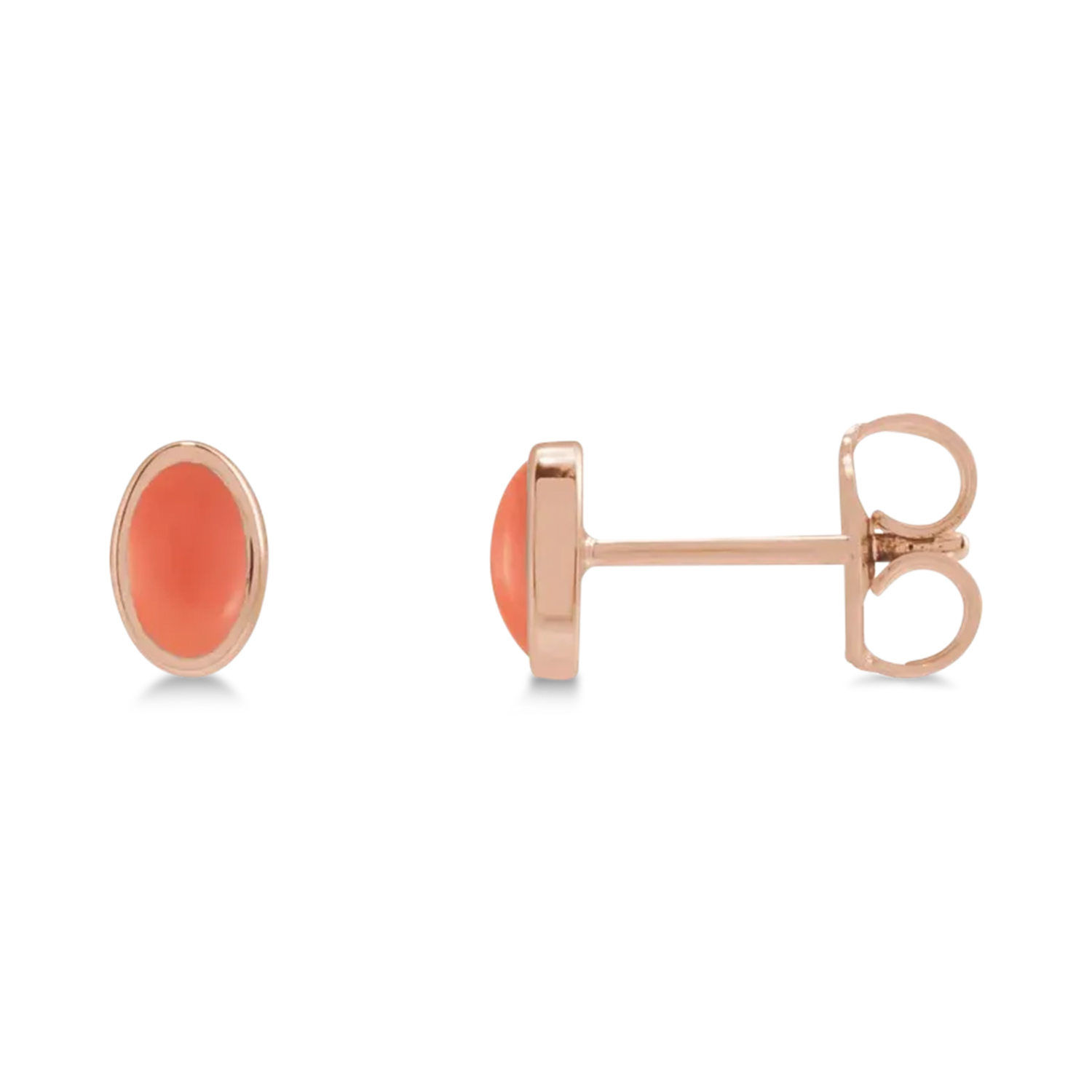Oval Natural Cabochon Pink Coral Stud Earrings 14K Rose Gold (0.23ct)