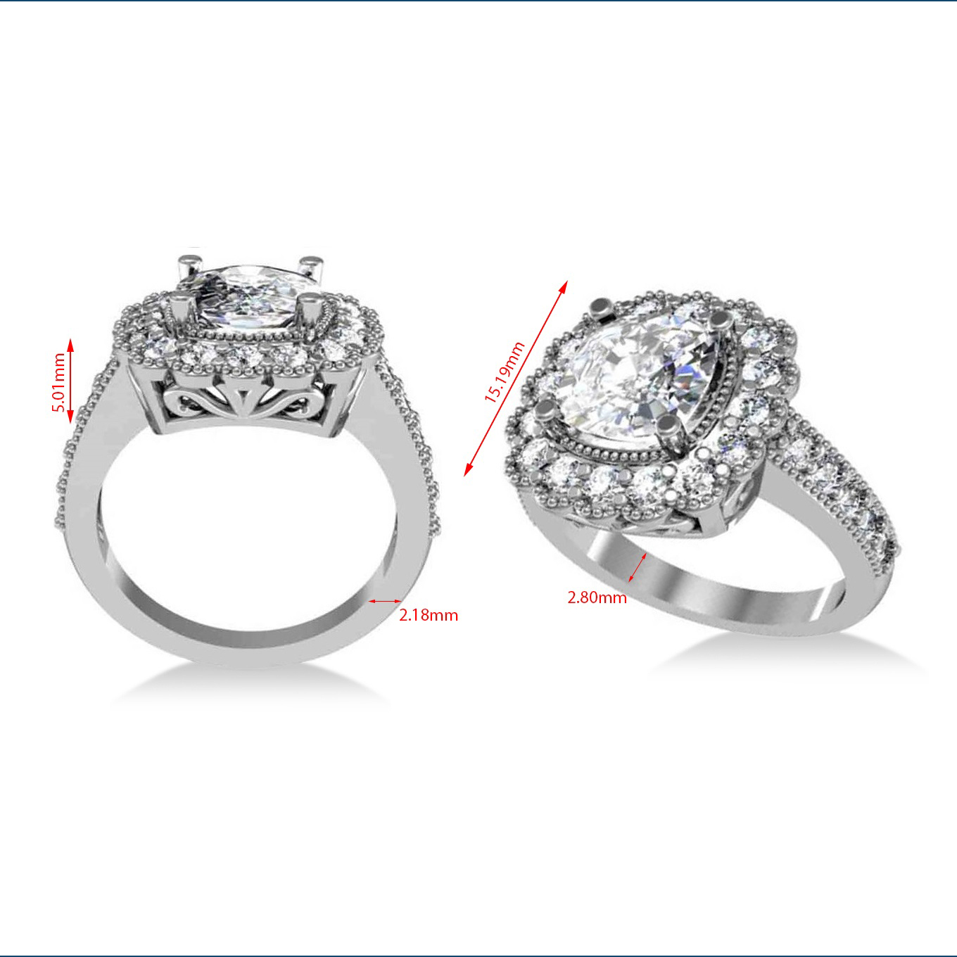 Diamond Cushion Halo Engagement Ring 14k White Gold (2.82ct)