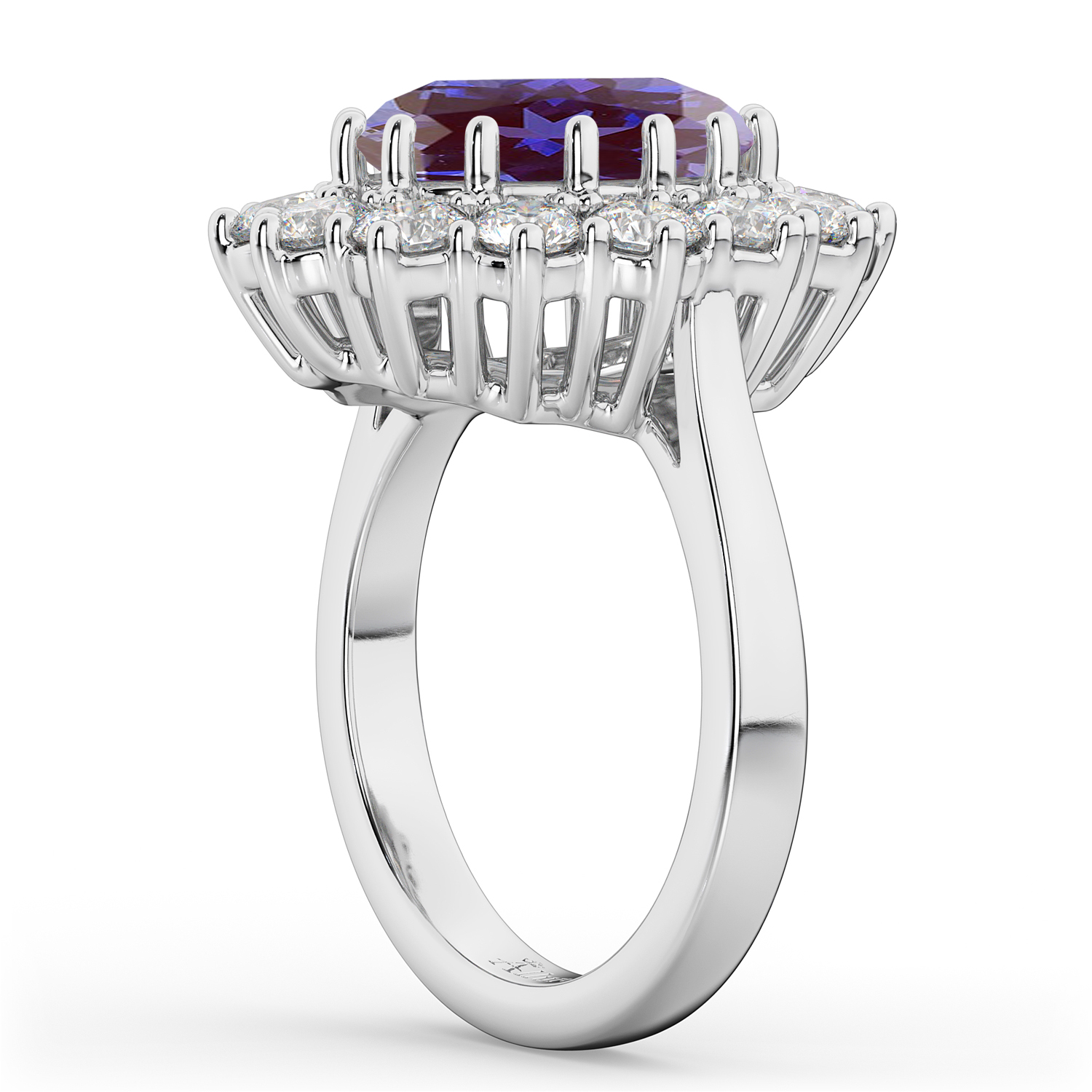 Oval Lab Alexandrite & Diamond Halo Lady Di Ring 14k White Gold (6.40ct)