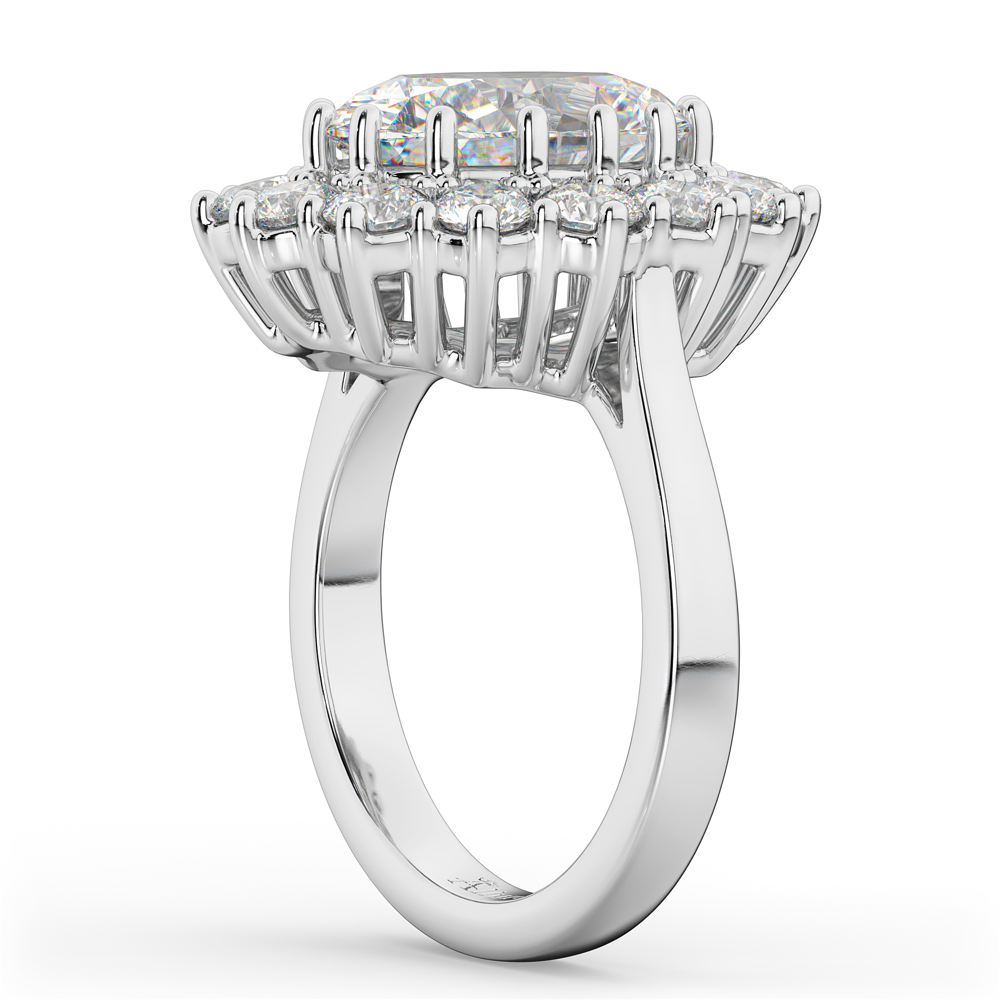 Oval Moissanite & Diamond Halo Lady Di Ring 14k White Gold (6.40ct)