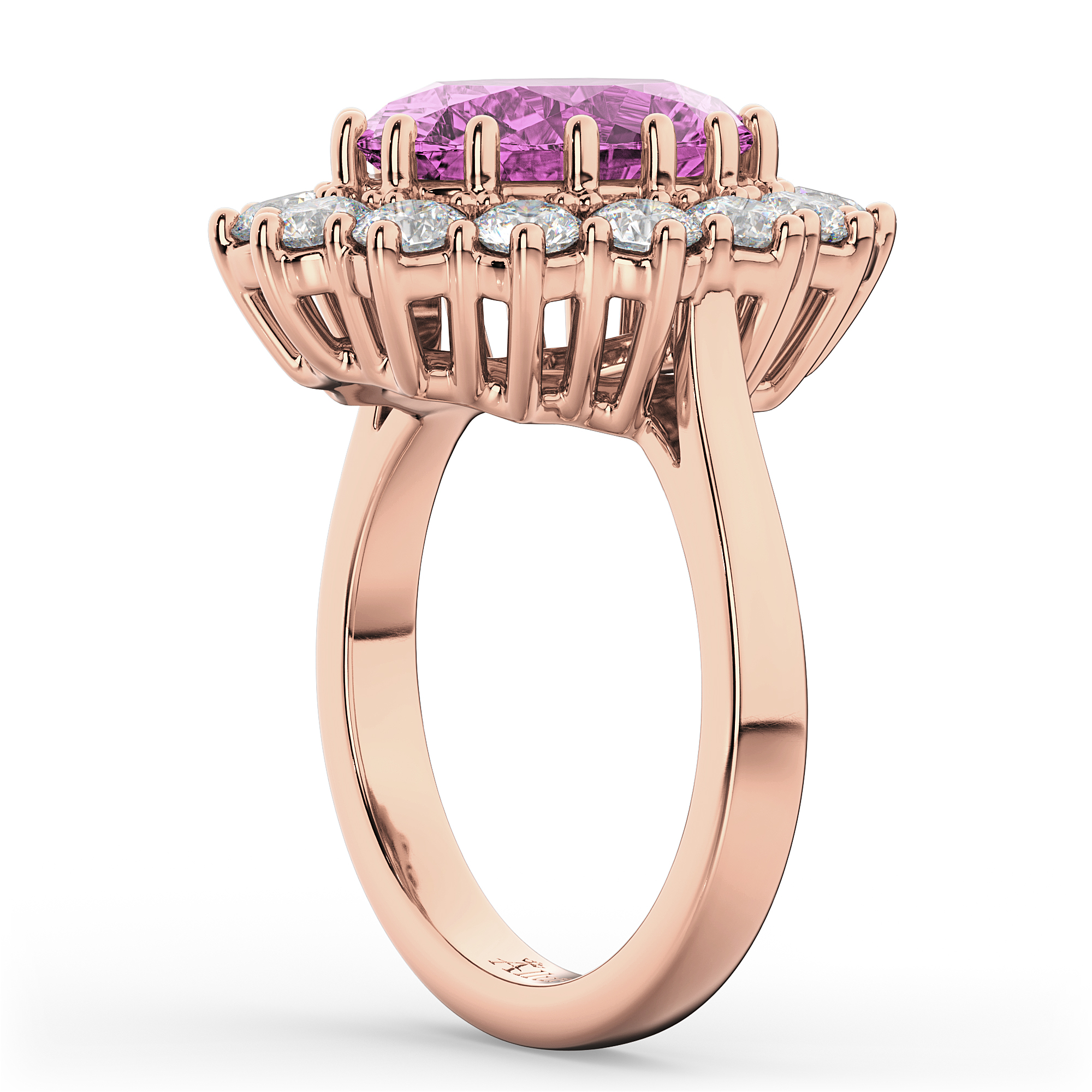 Oval Pink Sapphire & Diamond Halo Lady Di Ring 18k Rose Gold (6.40ct)