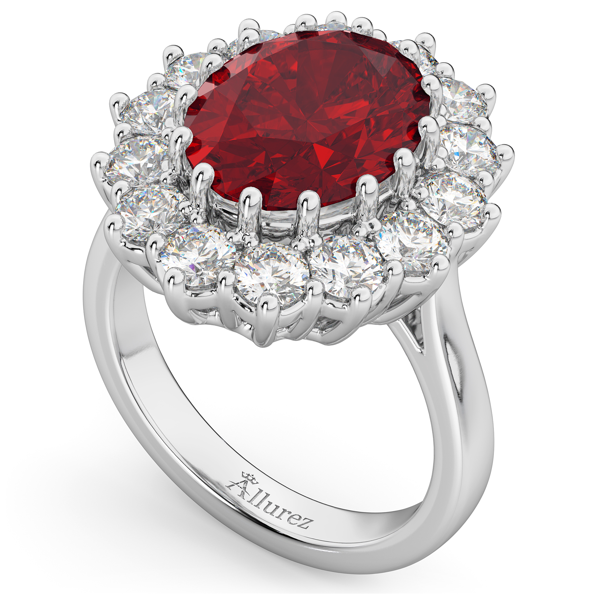 Oval Ruby & Diamond Halo Lady Di Ring Platinum (6.40ct)