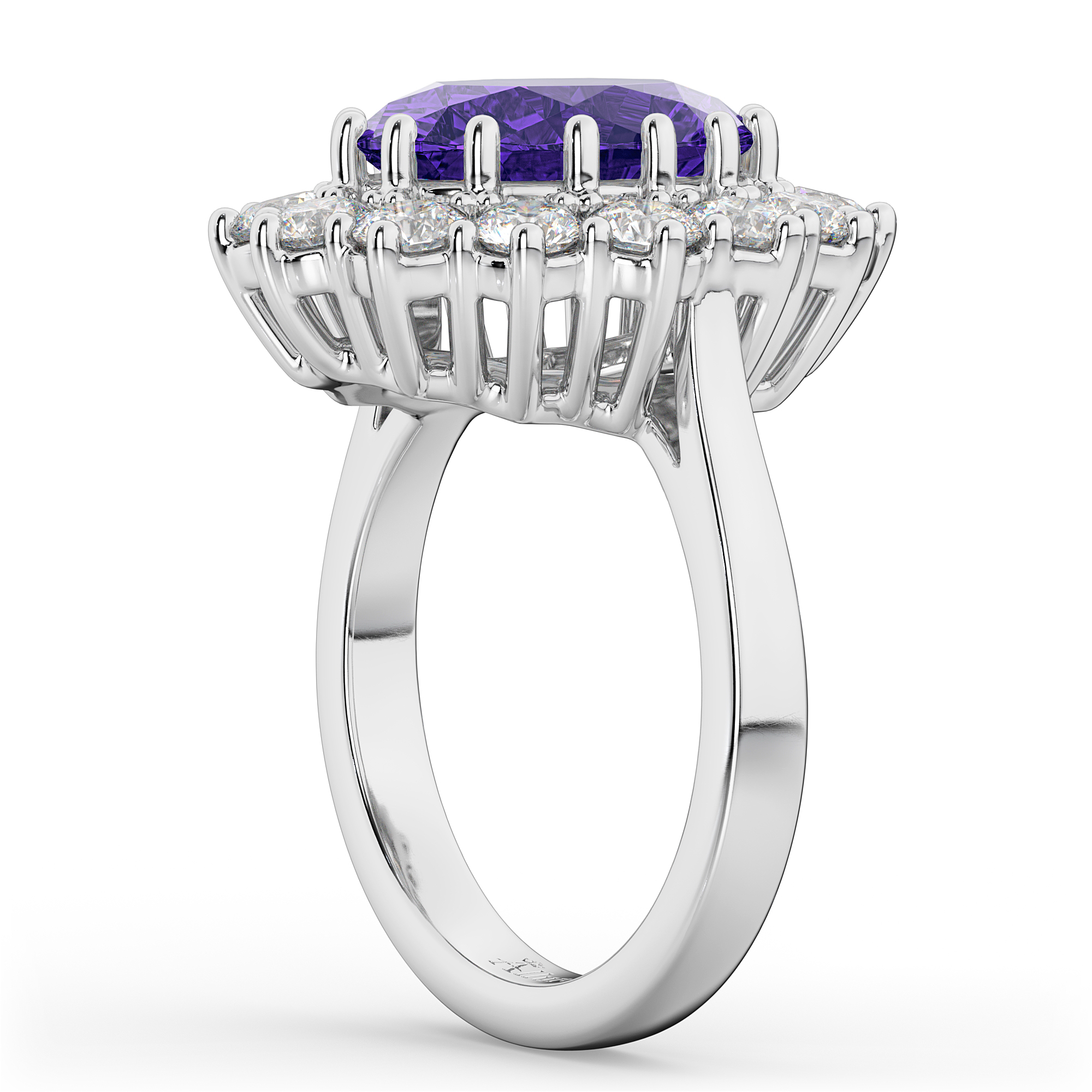 Oval Tanzanite & Diamond Halo Lady Di Ring 14k White Gold (6.40ct)