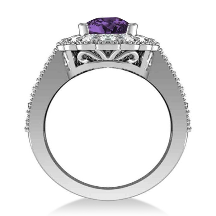 Amethyst & Diamond Oval Halo Engagement Ring 14k White Gold (3.28ct)