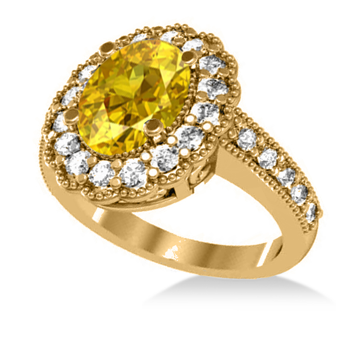 Yellow Sapphire & Diamond Oval Halo Engagement Ring 14k Yellow Gold (3.28ct)